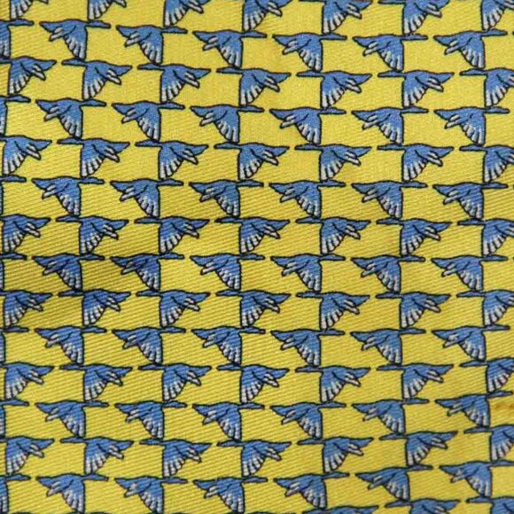 Cremieux Silk Tie Yellow Blue Handmade Geese Pattern Men's - Picture 1 of 2